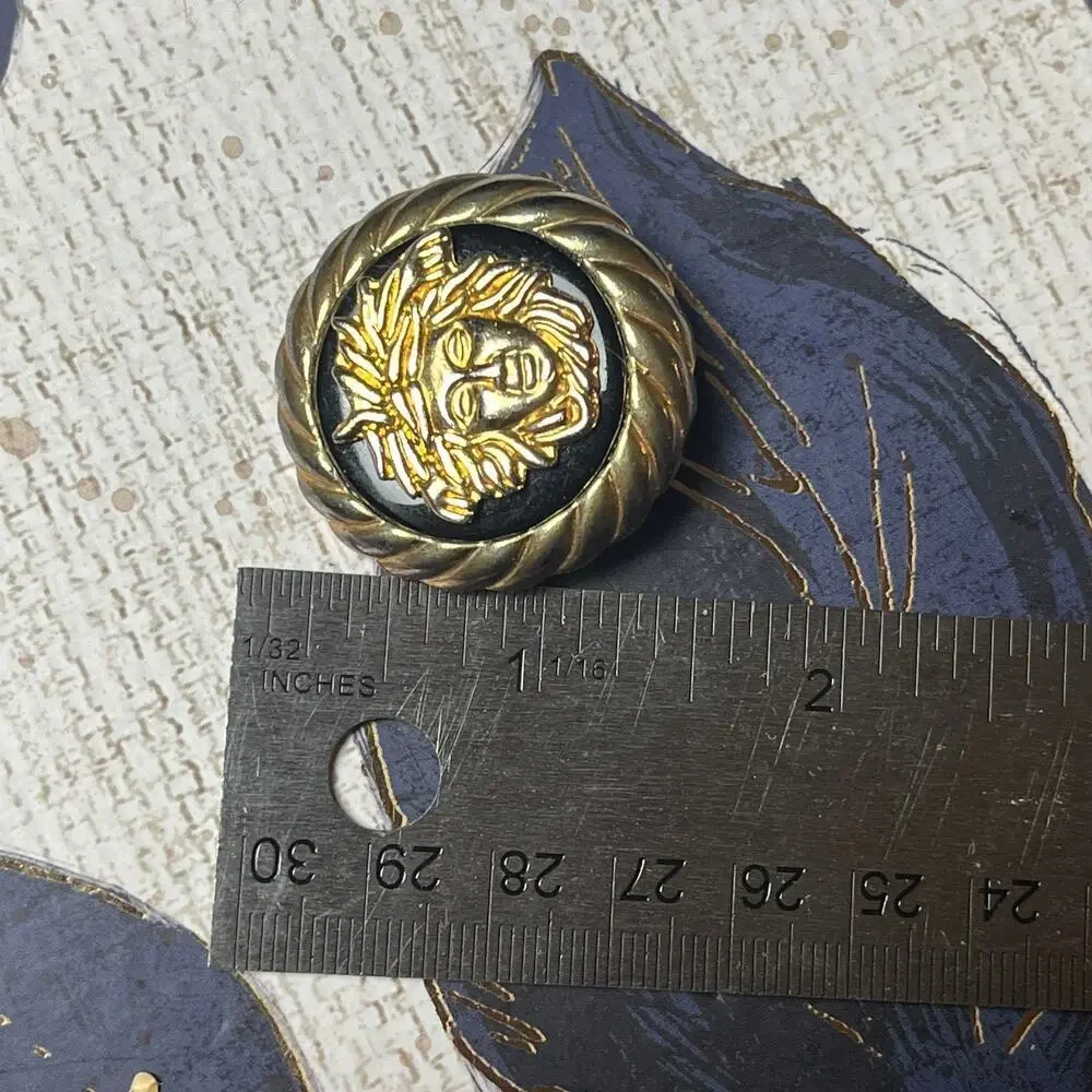 Vintage 80s Oversized XL Gold and Black Cameo Medusa Greek Myth Earrings